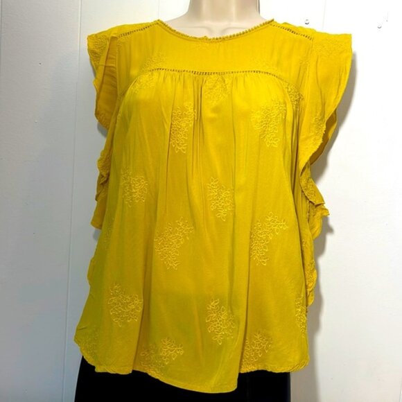 Forever 21 Contemporary Yellow Gold Ruffle Flounce Top, L 8/10 - Picture 1 of 10
